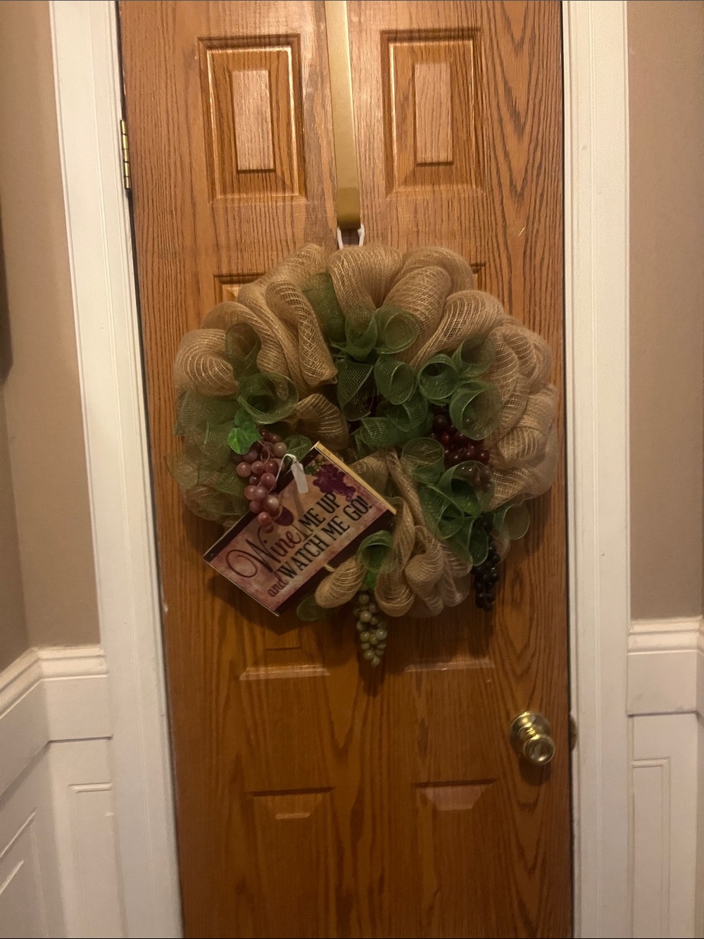Burlap and Green Fall Wreath with Grapes - Home Holiday